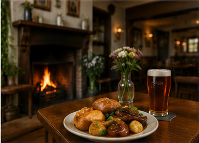 Sunday roast and a pint beside the pub fire